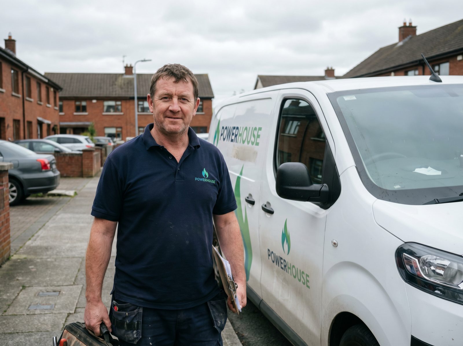 Powerhouse engineer beside a company van in Ireland