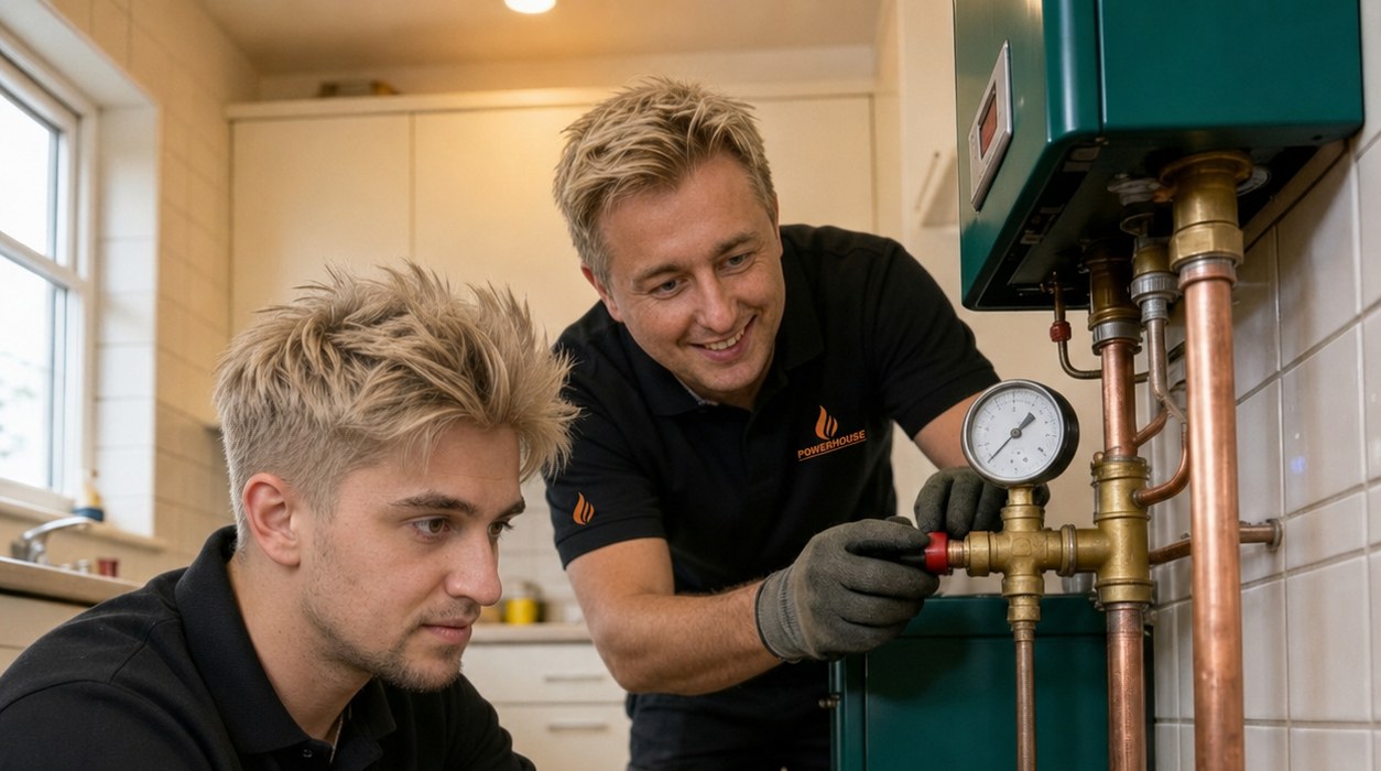 Two PowerHouse engineers servicing a boiler